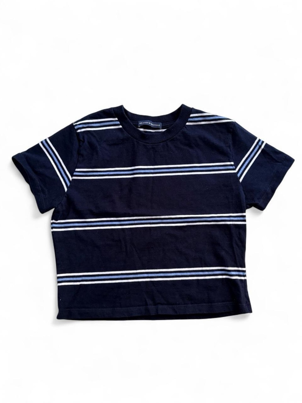Brandy Melville Helen Striped Crop Tee – Navy/White/Light Blue